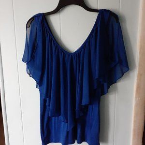 Sapphire Blue Chiffon Detail Sleeveless Top